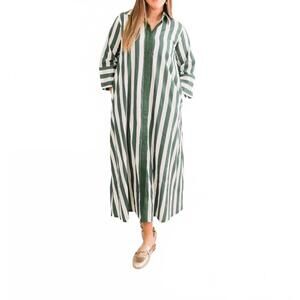 NEW HEART OF GRACE cabana striped caftan dress in fall green